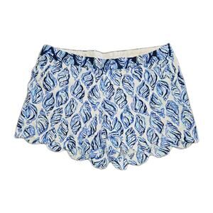 Lilly Pulitzer Blue Buttercup Stretch 5” Shorts US 10 Coastal Scalloped Hem